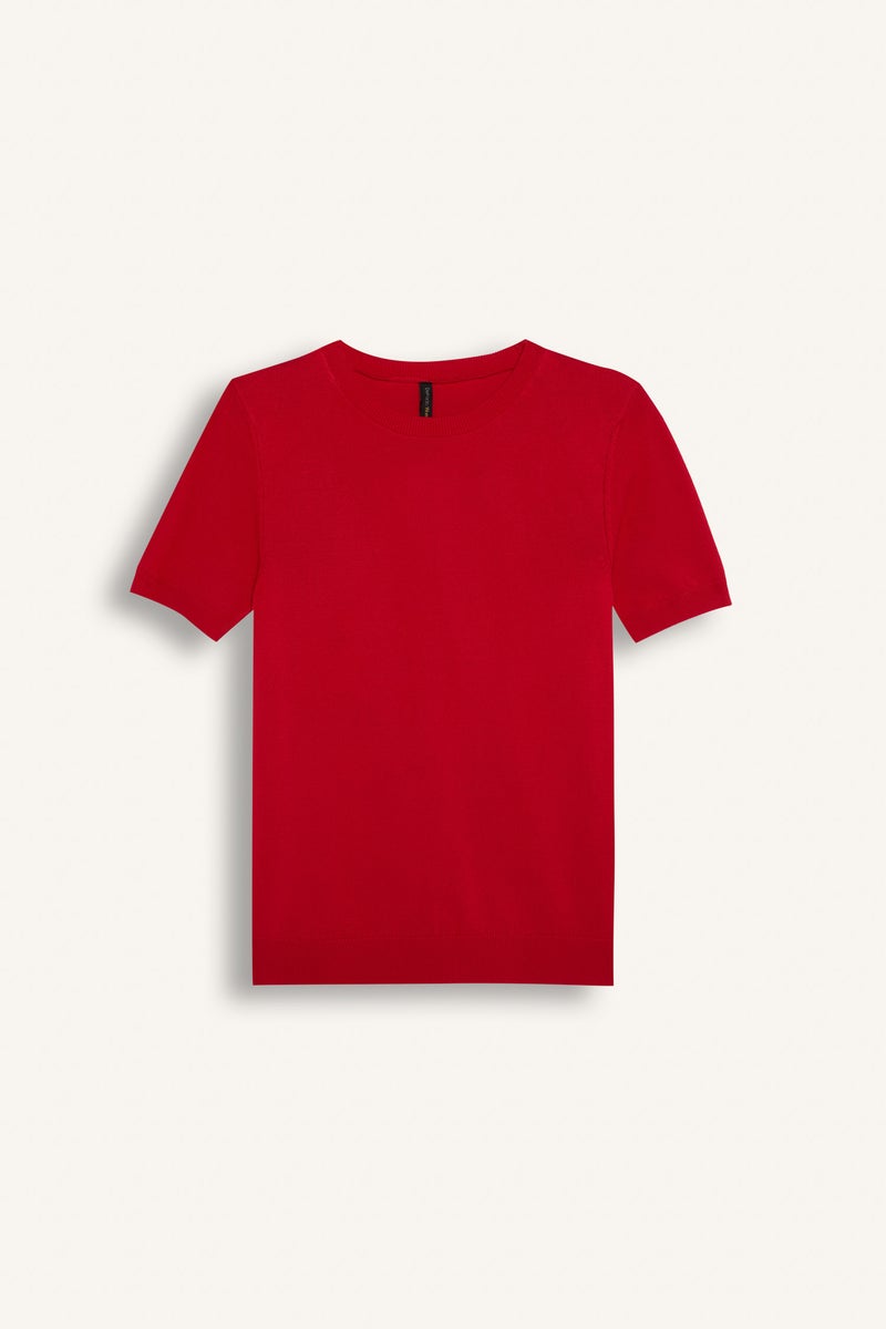 DeFacto Woman Red Regular Fit Crew Neck Basic Short Sleeve Pullover  - Image 3
