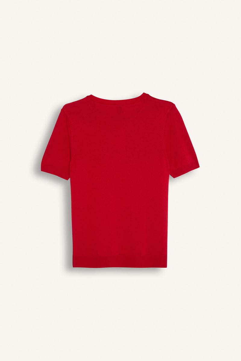 DeFacto Woman Red Regular Fit Crew Neck Basic Short Sleeve Pullover  - Image 4