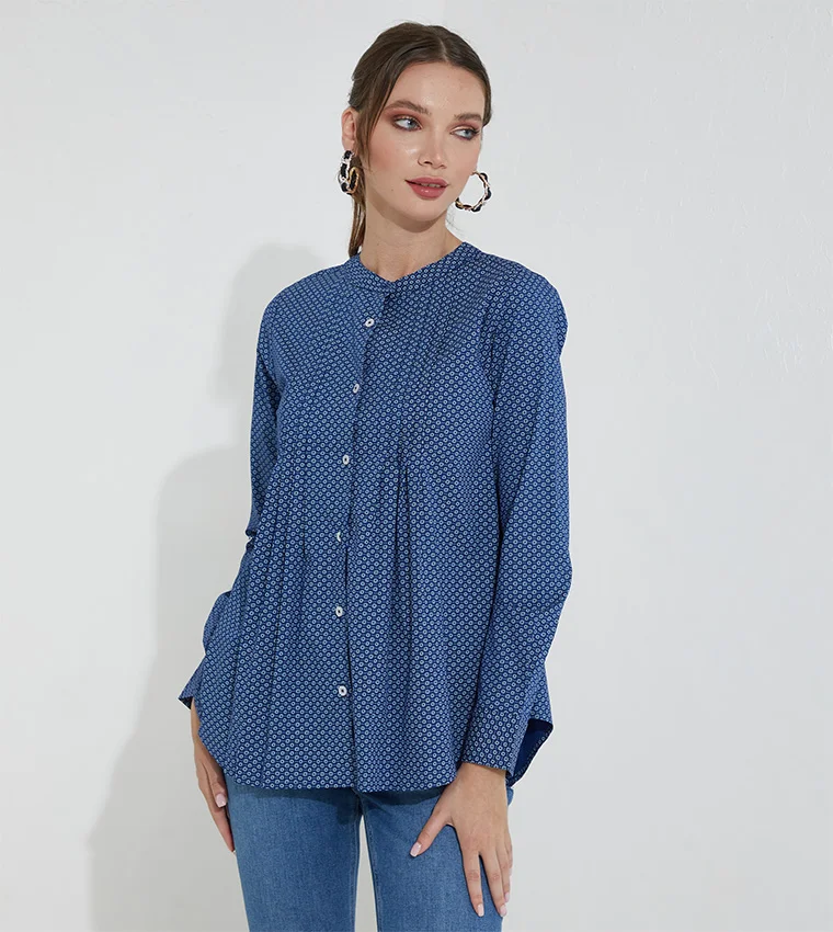 Floral Printed Pleated Casual Shirt