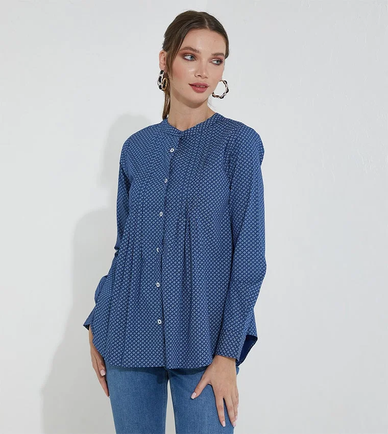 Floral Printed Pleated Casual Shirt