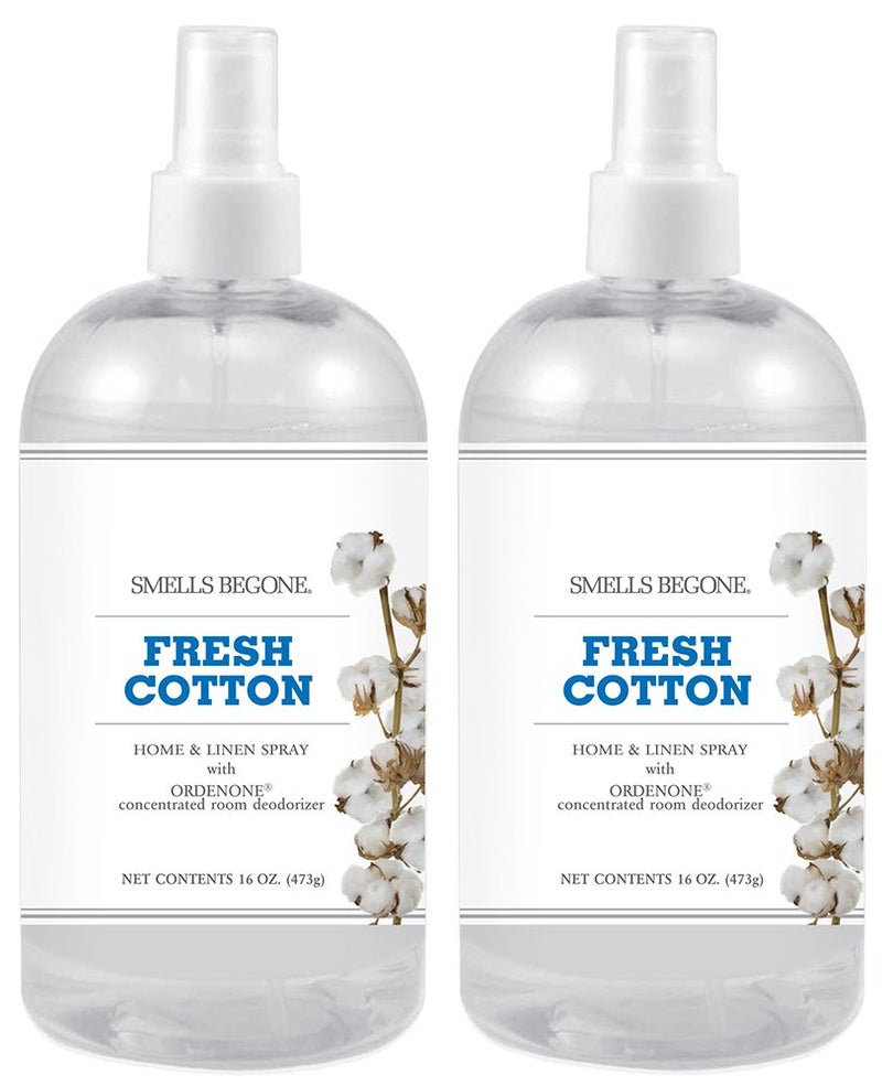 SMELLS BEGONE Air Freshener Home and Linen Spray - Odor Eliminator - Made with Essential Oils - Fresh Cotton Scent - 2 Pack - 16 Ounce - Image 1