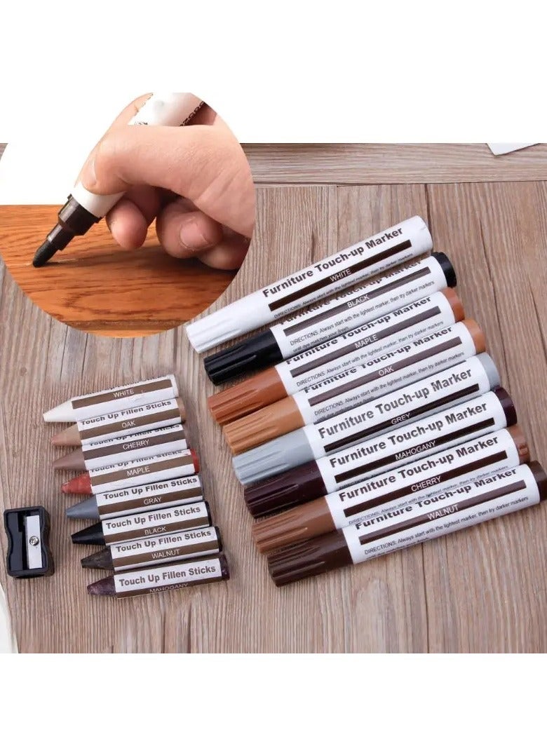 17Pcs Furniture Touch Pen Furniture Repair Pen Tool  Wood Markers and Wax Sticks with Sharpener Kit for Stains, Scratches, Wood Floors, Tables, Carpenters, Bedposts, Touch Ups and Cover Ups - Image 4