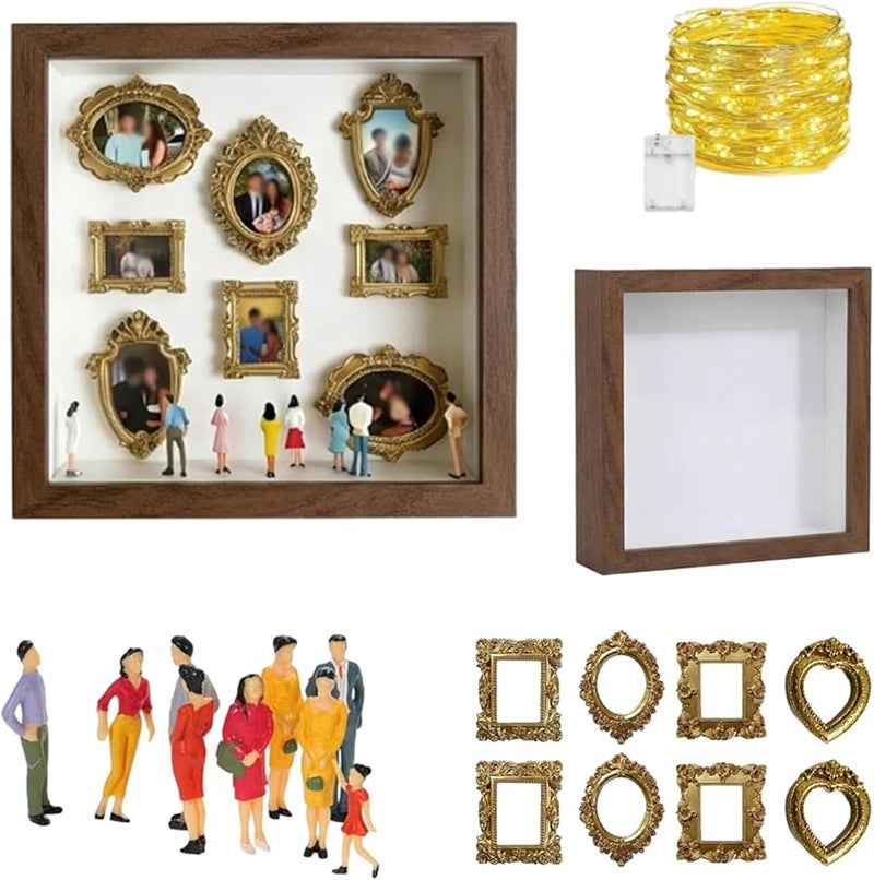 إطار صندوق ظل صغير للمتحف المصغر DIY بلون بني لعرض الصور المخصصة مع تماثيل صغيرة - Image 1