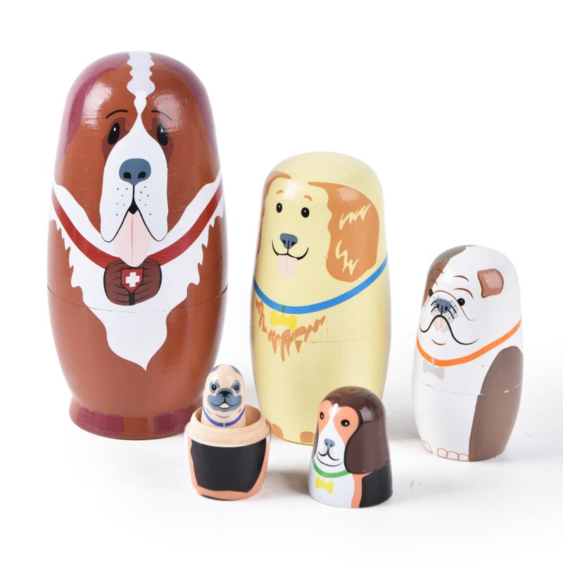 Tngan Nesting Dolls 5Pcs 6 Tall Russian Nesting Dolls Handmade Matryoshka for Kids Wooden Stacking Toys for Christmas Home Wedding Party Decorations Dog - Image 3