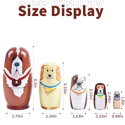 Tngan Nesting Dolls 5Pcs 6 Tall Russian Nesting Dolls Handmade Matryoshka for Kids Wooden Stacking Toys for Christmas Home Wedding Party Decorations Dog - Image 5