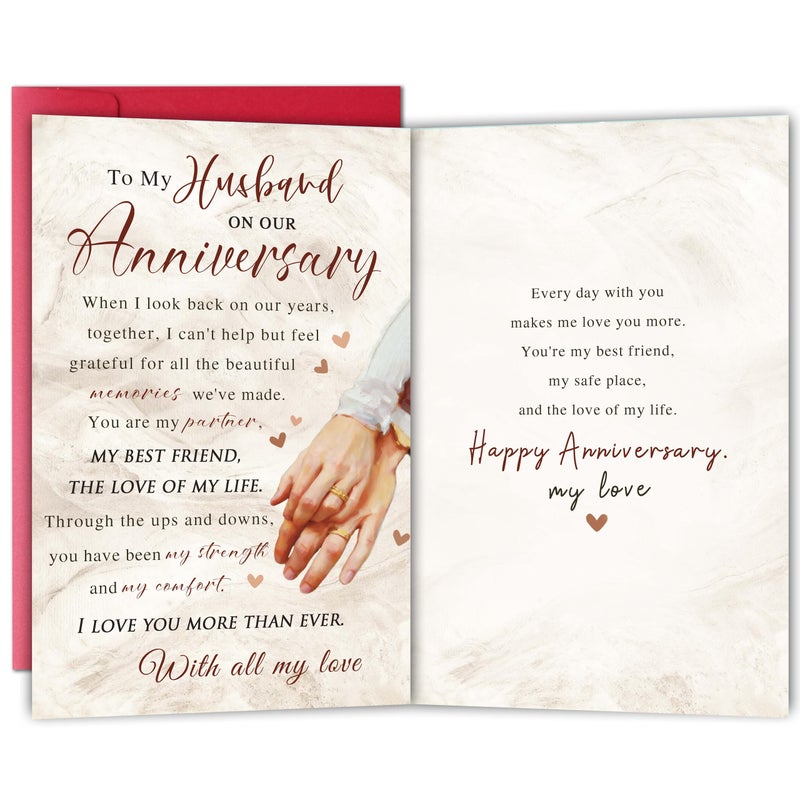 Bewoow Romantic Anniversary Card for Husband from Wife, Sweet Wedding Anniversary Card Gifts for Husband, Love Cards for Him - Image 1