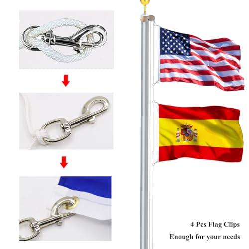 Huouo 4 Pcs 3.5" Flag Swivel Snap Hooks Flagpole Accessories - Heavy Duty Eye Bolt Clips for Pet Leash, Key Chain or Clothlines Tarp - Nickel Plated - Image 3