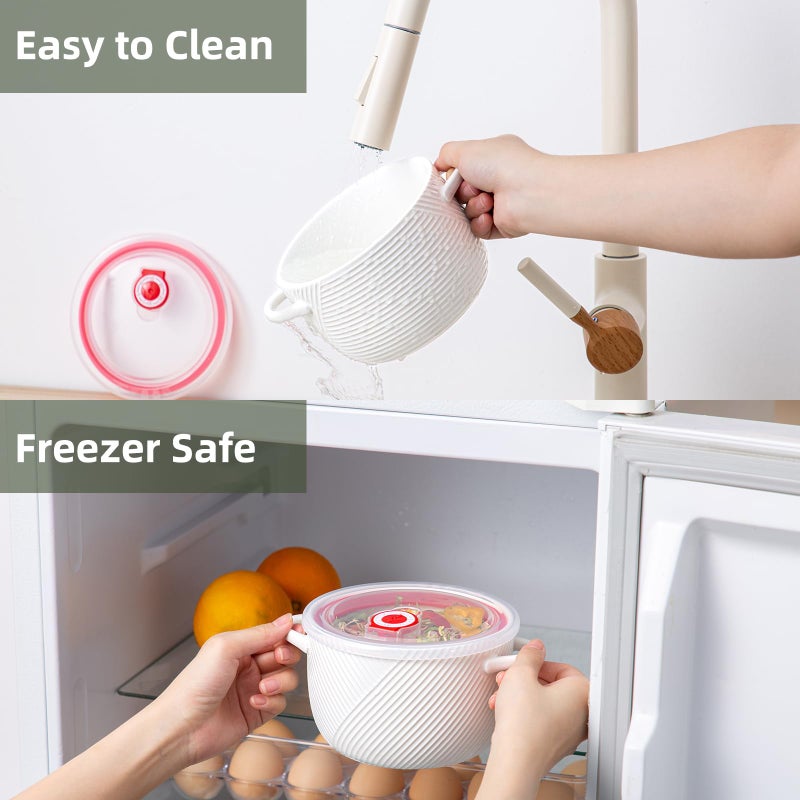 Adewnest Ramen Bowl with Lid: 32oz Ceramic Soup Bowl Set with Spoon & Chopsticks for Instant Food Noodle Office Lunch Dorm Living - Microwave Safe Portable Storage - White - Image 4
