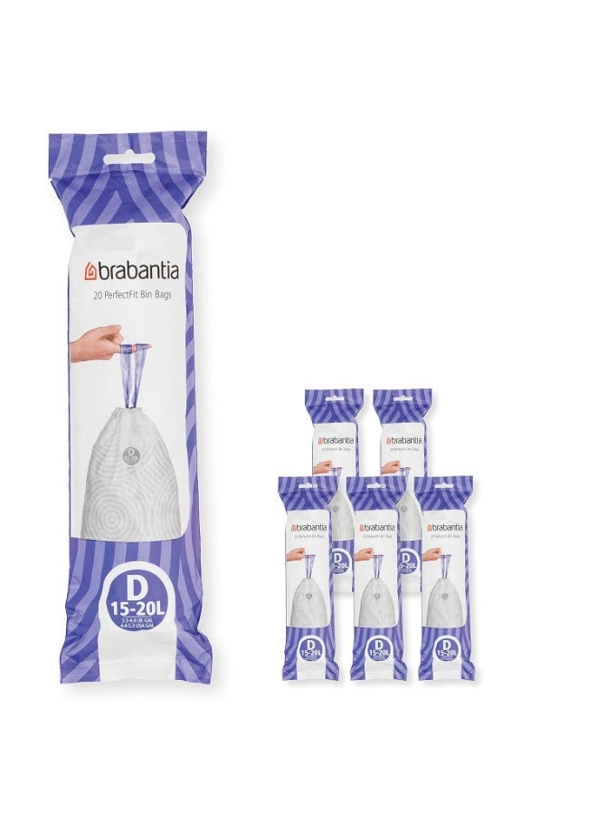 برابانتيا Brabantia PerfectFit أكياس نفايات مقاس D (15–20 لتر) – 120 كيس – أكياس قمامة قوية مع شريط إغلاق، أبيض - Image 1