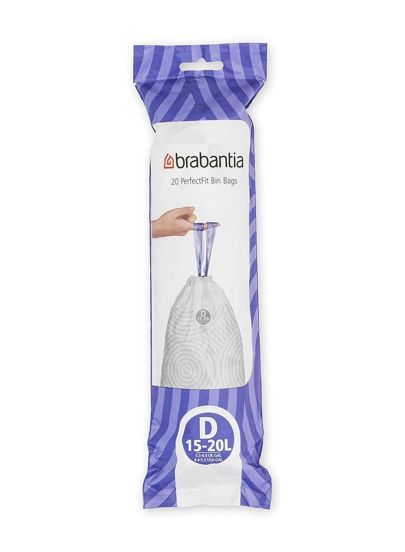 برابانتيا Brabantia PerfectFit أكياس نفايات مقاس D (15–20 لتر) – 120 كيس – أكياس قمامة قوية مع شريط إغلاق، أبيض - Image 2