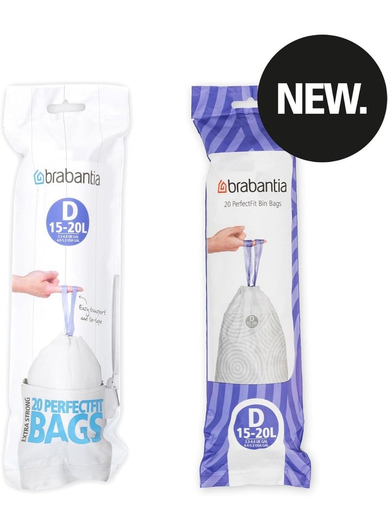 برابانتيا Brabantia PerfectFit أكياس نفايات مقاس D (15–20 لتر) – 120 كيس – أكياس قمامة قوية مع شريط إغلاق، أبيض - Image 3