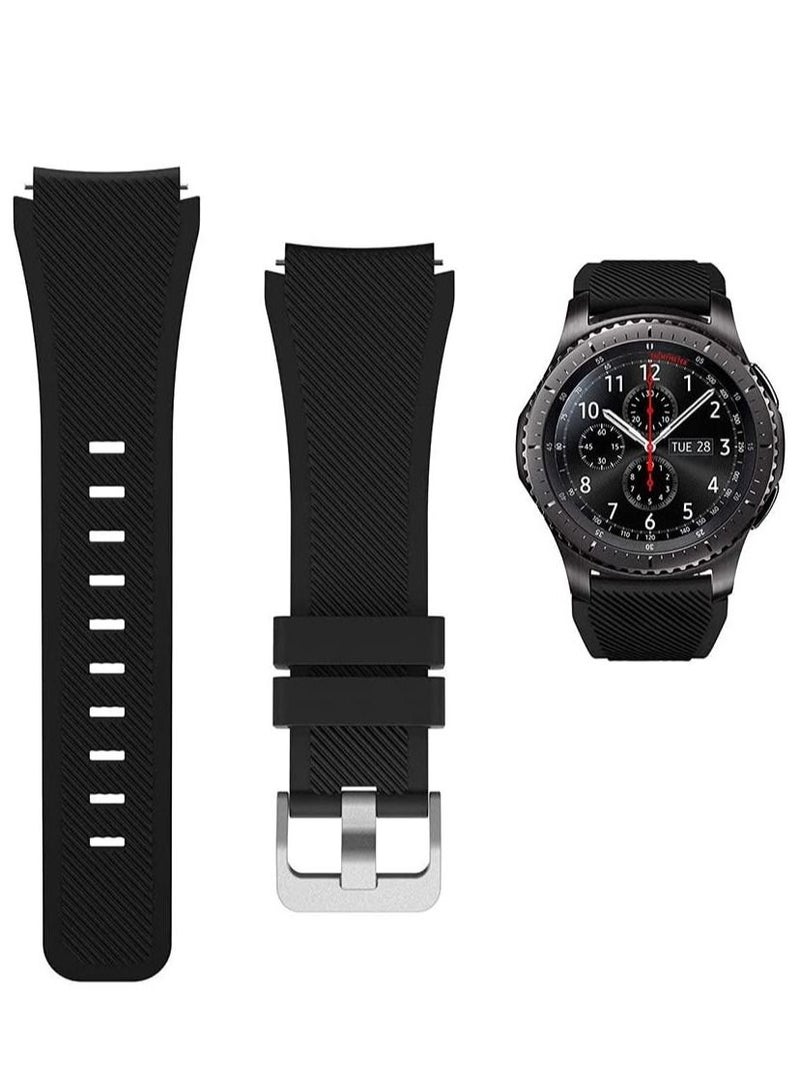 Replacement Watch Bands Compatible with Samsung Watch 3/Gear S3 Frontier/Classic Strap Silicone Bracelet S3 Sports Band Strap Replacement 22mm Wristband Accessories- Black - Image 1