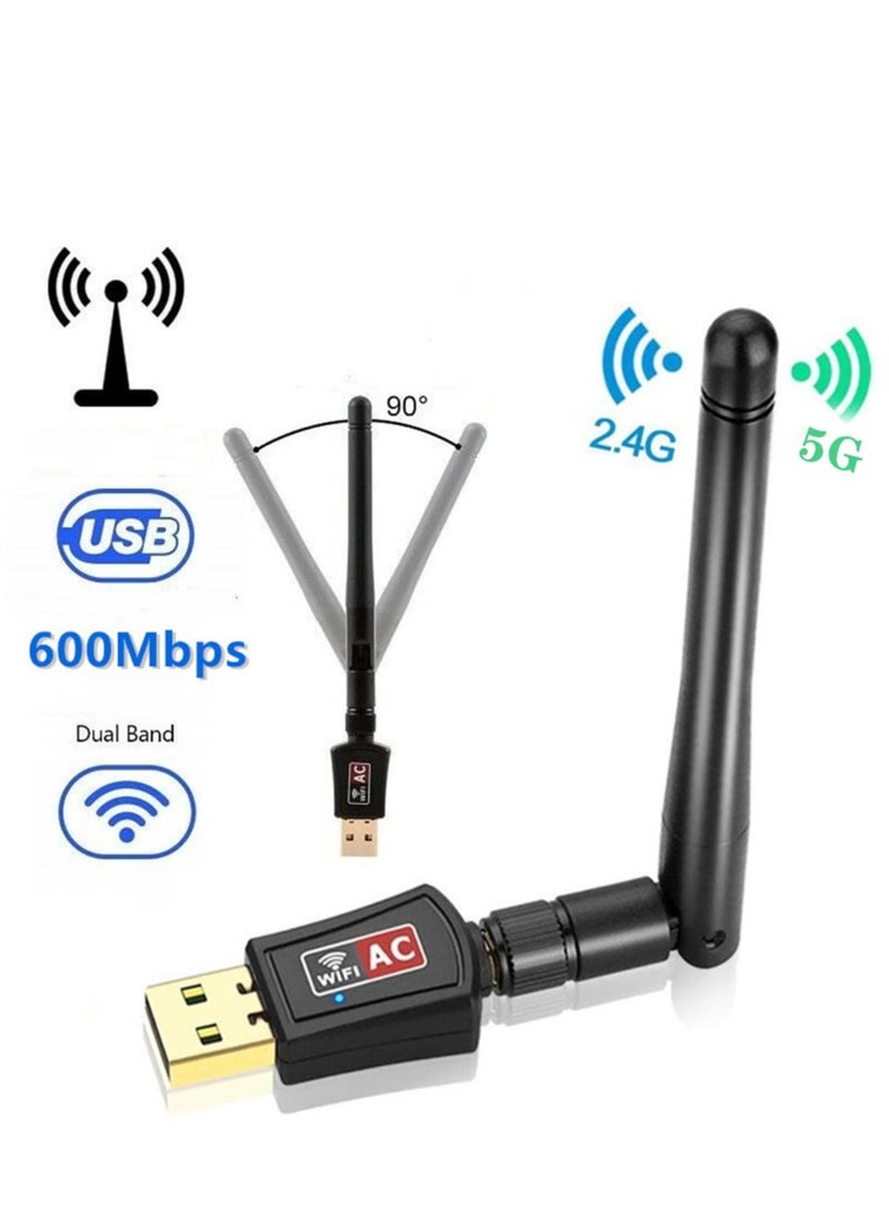 Excefore - USB Wifi Dongle for PC High Speed 600Mbps USB Wifi Adapter Dual Band 2.4/5.8GHz USB Wifi Computer Internet Adapter for Mac/PC/Desktop/Laptop/Tablet, Supports Windows 11/10/8/7/Vista/XP/2000 - Image 1