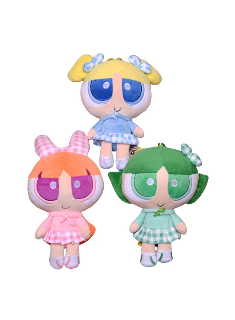 Flying Girls series flowery orange bubble yellow furry green creative new plaid shirt Powerpuff Girls cartoon plush doll children's gift (23cm) - Image 1