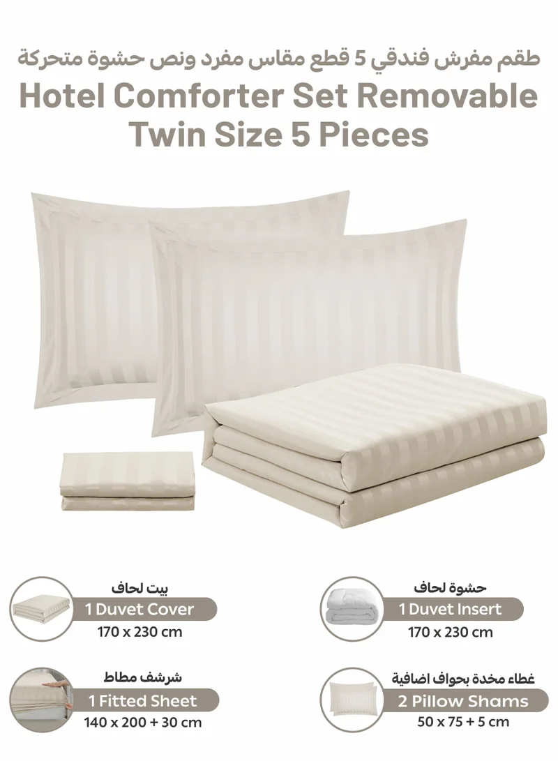 دوناتيلا Striped Comforter Set, Single Size Fits 140x200 cm, 5-Piece Hotel Bedding with 350 GSM Filling – Comforter, Comforter Cover, Fitted Sheet, Pillowshams.