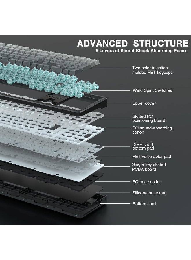 أولا F108 Wireless Mechanical Keyboard, Full Size Gaming Keyboard with Number Pad, Side Printed PBT Keycaps, Pre-lubed Switches, RGB Backlit, Hot Swappable Creamy Sounding Computer Keyboards, 108 keys - Image 4