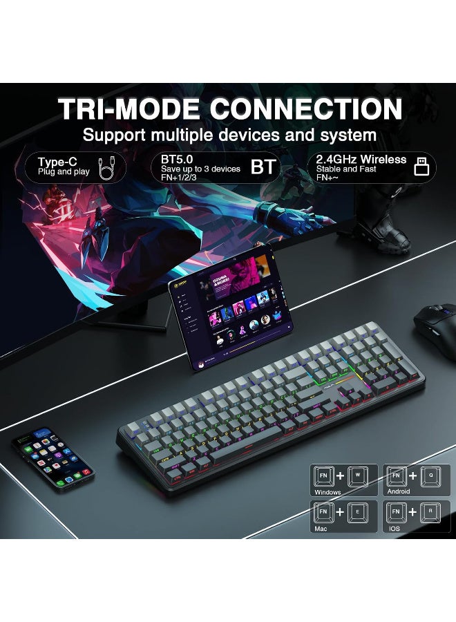 أولا F108 Wireless Mechanical Keyboard, Full Size Gaming Keyboard with Number Pad, Side Printed PBT Keycaps, Pre-lubed Switches, RGB Backlit, Hot Swappable Creamy Sounding Computer Keyboards, 108 keys - Image 2