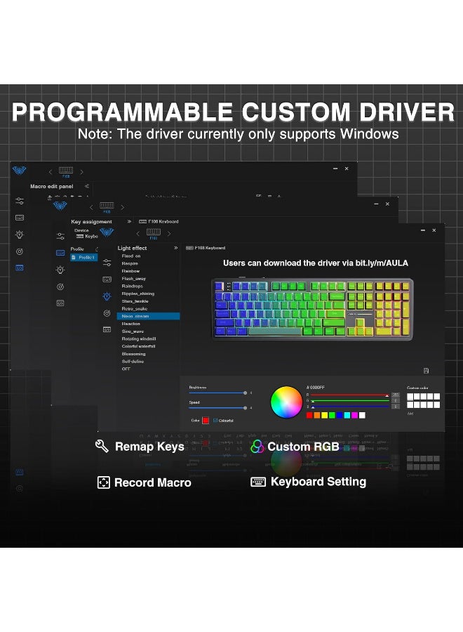 أولا F108 Wireless Mechanical Keyboard, Full Size Gaming Keyboard with Number Pad, Side Printed PBT Keycaps, Pre-lubed Switches, RGB Backlit, Hot Swappable Creamy Sounding Computer Keyboards, 108 keys - Image 3