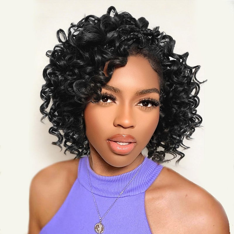 Liyate 7 Packs Gogo Curl Crochet Hair for Women 8 Inch Pre-Twisted Curly Crochet Hair Pre Looped Deep Ocean Water Wave Beach Curl Crochet Braids Synthetic Braiding Hair Extensions (8 Inch, 1B) - Image 1