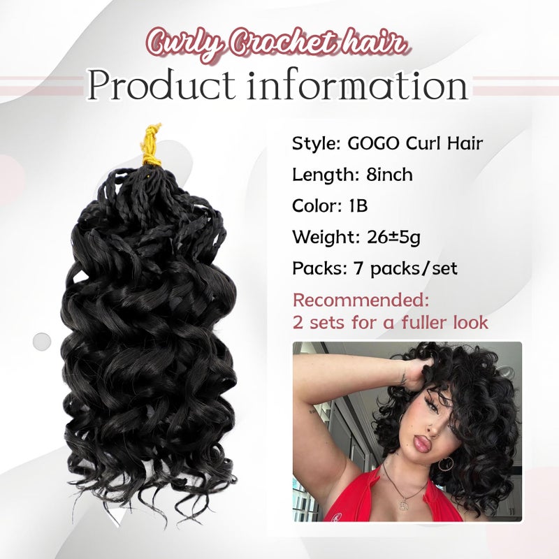 Liyate 7 Packs Gogo Curl Crochet Hair for Women 8 Inch Pre-Twisted Curly Crochet Hair Pre Looped Deep Ocean Water Wave Beach Curl Crochet Braids Synthetic Braiding Hair Extensions (8 Inch, 1B) - Image 2