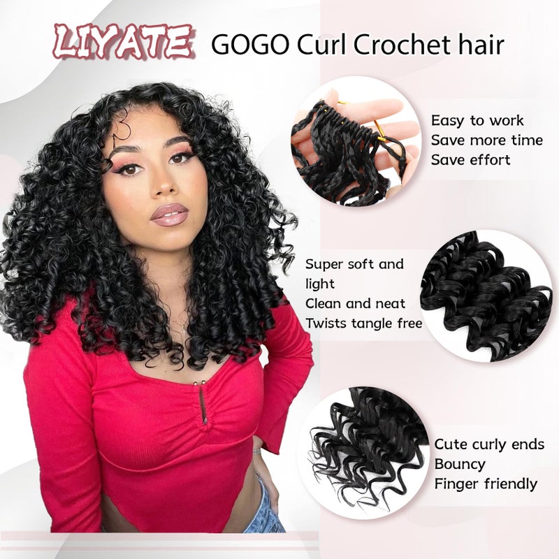 Liyate 7 Packs Gogo Curl Crochet Hair for Women 8 Inch Pre-Twisted Curly Crochet Hair Pre Looped Deep Ocean Water Wave Beach Curl Crochet Braids Synthetic Braiding Hair Extensions (8 Inch, 1B) - Image 4