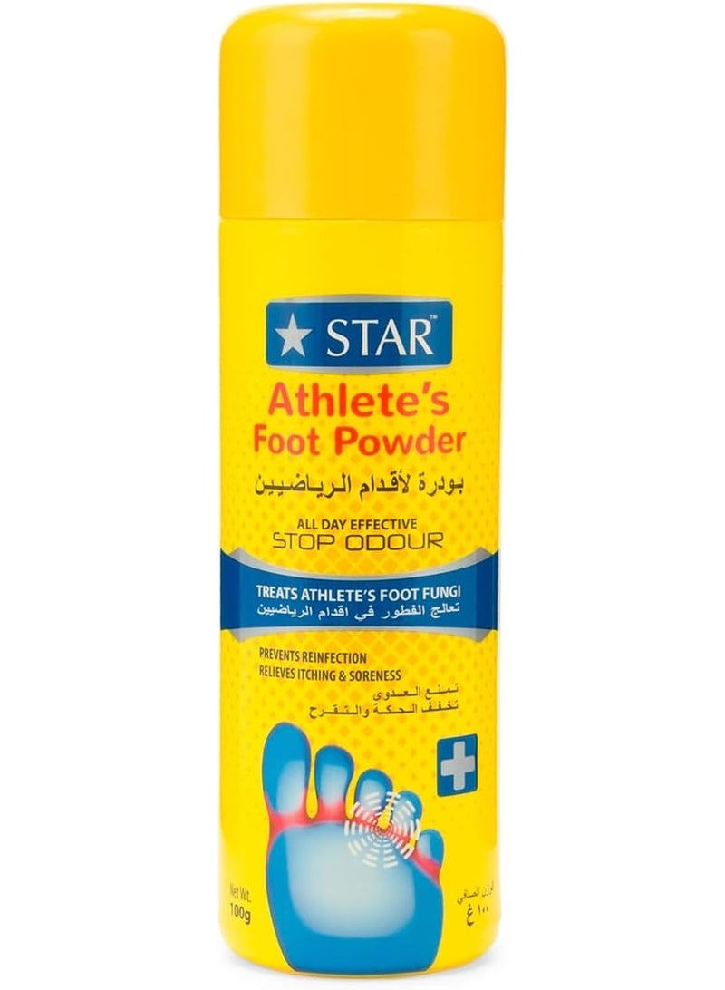 ستار بودرة قدم الرياضي بالنعناع والمنثول - تركيبة مضادة للبكتيريا والفطريات ومزيلة للروائح الكريهة للقدمين، والعرق، والانتعاش - بودرة قدم تمتص الرطوبة، مهدئة ومنعشة بالزيوت العطرية - (100 جرام) - Image 1