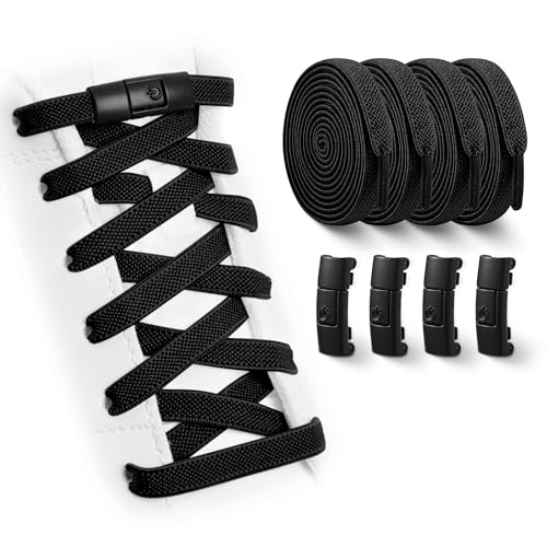 YLOKO Black Elastic Shoe Laces Flat No Tie Shoelaces Tieless Stretch Laces for Adults & Kids Sneakers Running Shoes - Image 1