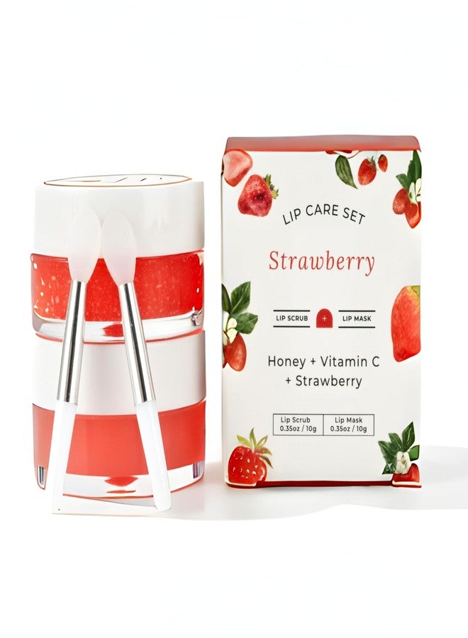 benatu Lip Mask & Scrub Set(Strawberry + Honey + VC), Overnight Moisturizer for Cracked & Dry Lips Care, Hydrating Plumper Kit, Sugar Exfoliator Gift for Women - Image 2
