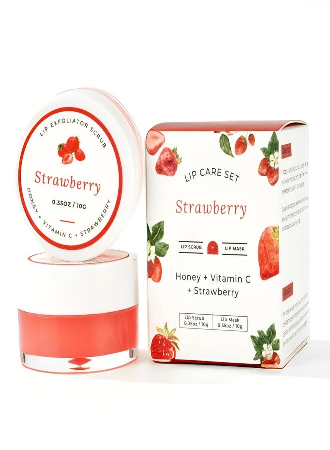 benatu Lip Mask & Scrub Set(Strawberry + Honey + VC), Overnight Moisturizer for Cracked & Dry Lips Care, Hydrating Plumper Kit, Sugar Exfoliator Gift for Women - Image 1