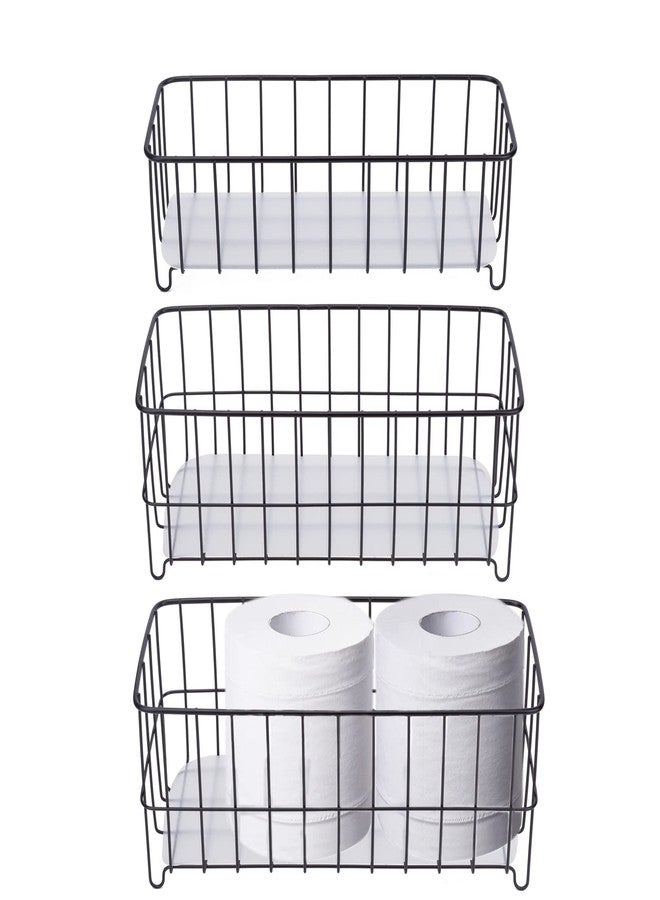 HANZE [Set of 3 Small Metal Wire Storage Organizer Basket Bins, Baskets for Household Purposes - Black - Image 1