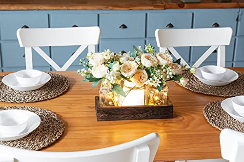 Mkono Mason Jar Lights Centerpiece Table Decor for Dining Room Farmhouse Wood Tray with 3 Jars Flowers Fall Decoration for Coffee Table Kitchen Living Room Wedding - Image 3