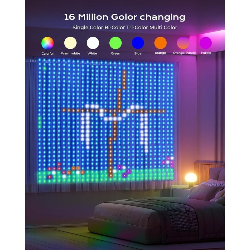 برايتاون برايتون 400 مصباح ستارة ذكي LED RGBIC بطول 6.5 × 6.6 قدم بالوان ديناميكية متغيرة مع جهاز تحكم عن بعد، مصابيح نافذة حائط ذكية مقاومة للماء بتصنيف IP65 لغرفة النوم وغرفة المعيشة والمرآب - Image 2