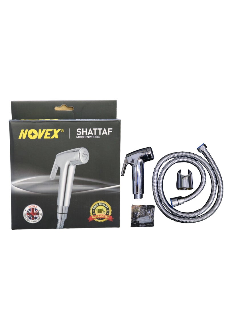 NOVEX مجموعة شطاف، بخاخ بيديت للمرحاض خرطوم بيديت من الفولاذ المقاوم للصدأ، بخاخ يدوي مثبت على الحائط للحمام من أجل النظافة الشخصية، كروم - Image 1