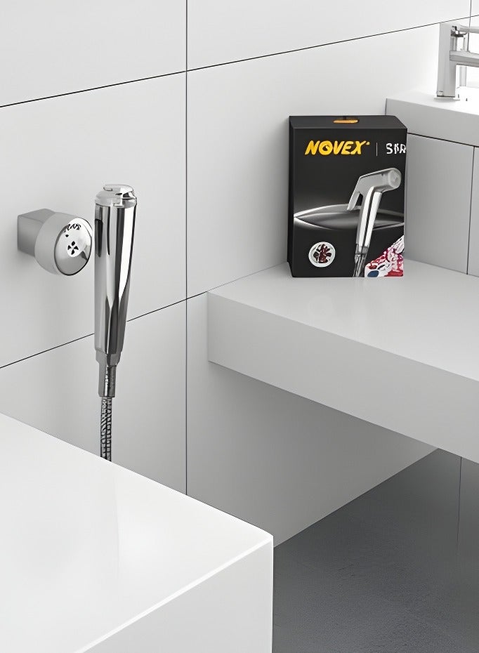 NOVEX مجموعة شطاف، بخاخ بيديت للمرحاض خرطوم بيديت من الفولاذ المقاوم للصدأ، بخاخ يدوي مثبت على الحائط للحمام من أجل النظافة الشخصية، كروم - Image 3