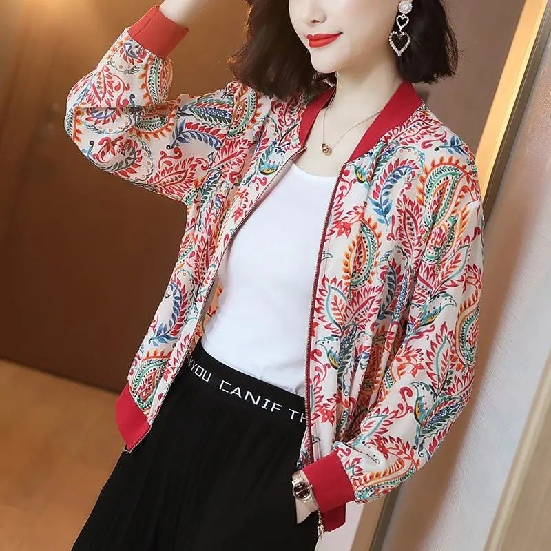2024 Summer New Large Size Loose Fit Jacket Cardigan Top Short Jacket Trendy Printing Sun Protection Baseball Uniform For Women 3068# 