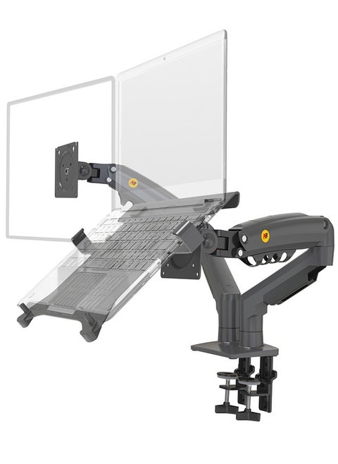 Laptop Mount with Adjustable Tray for 10-17”Notebook, Full Motion Arm with VESA Plate for 17-30”Monitor,Clamp-on Grommet Mounting F160-FP (Black)