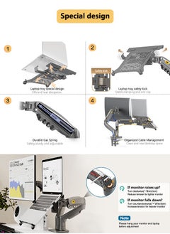 NB NORTH BAYOU Laptop Mount with Adjustable Tray for 10-17”Notebook, Full Motion Arm with VESA Plate for 17-30”Monitor,Clamp-on Grommet Mounting F160-FP (Black)  - Image 4