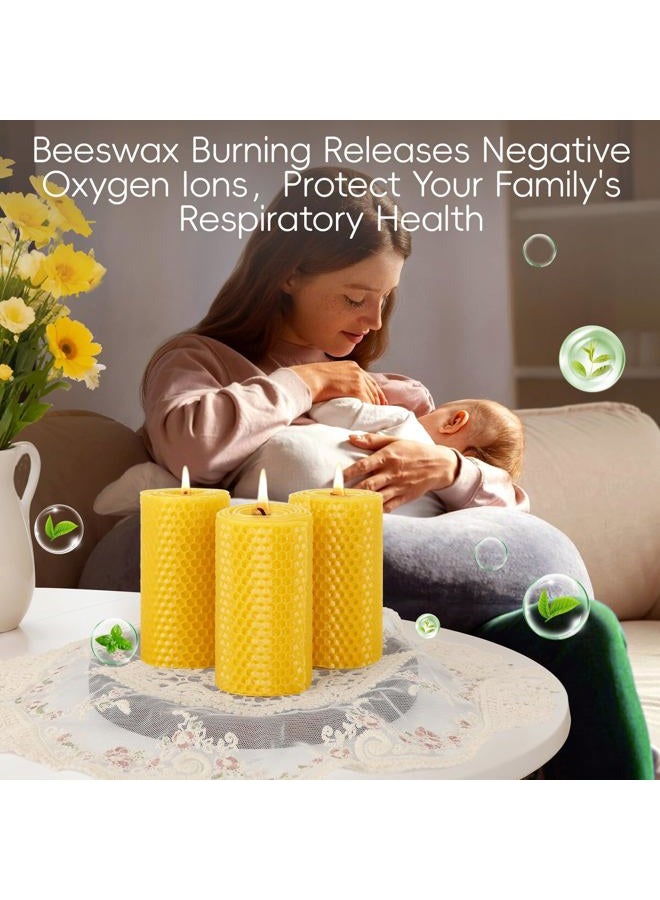 MAKALONE 6 Pack Natural Beeswax Pillar Candles,Handmade Pure Beeswax Rolled Candles-120 Hours Long Burning,Honeycomb Bees Wax Candle for Home, Prayer,Dripless Smokeless Unscented Pillar Candle 2x4in - Image 4