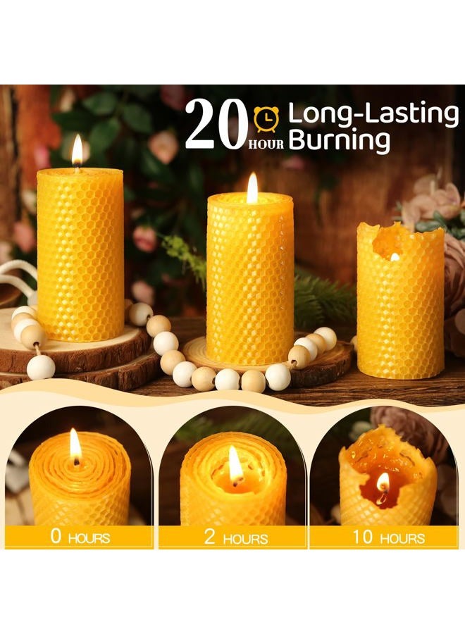MAKALONE 6 Pack Natural Beeswax Pillar Candles,Handmade Pure Beeswax Rolled Candles-120 Hours Long Burning,Honeycomb Bees Wax Candle for Home, Prayer,Dripless Smokeless Unscented Pillar Candle 2x4in - Image 5