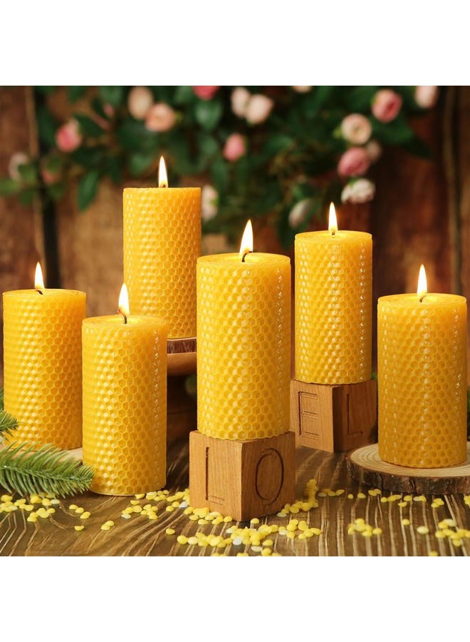 MAKALONE 6 Pack Natural Beeswax Pillar Candles,Handmade Pure Beeswax Rolled Candles-120 Hours Long Burning,Honeycomb Bees Wax Candle for Home, Prayer,Dripless Smokeless Unscented Pillar Candle 2x4in - Image 1