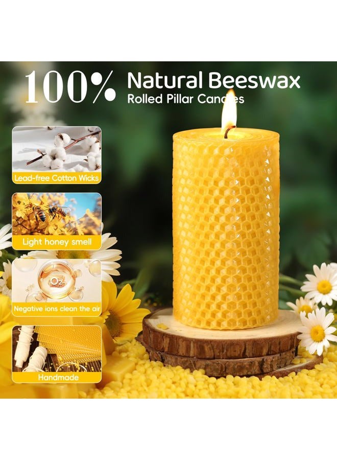 MAKALONE 6 Pack Natural Beeswax Pillar Candles,Handmade Pure Beeswax Rolled Candles-120 Hours Long Burning,Honeycomb Bees Wax Candle for Home, Prayer,Dripless Smokeless Unscented Pillar Candle 2x4in - Image 3