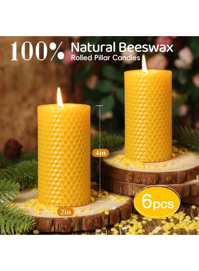 MAKALONE 6 Pack Natural Beeswax Pillar Candles,Handmade Pure Beeswax Rolled Candles-120 Hours Long Burning,Honeycomb Bees Wax Candle for Home, Prayer,Dripless Smokeless Unscented Pillar Candle 2x4in - Image 2