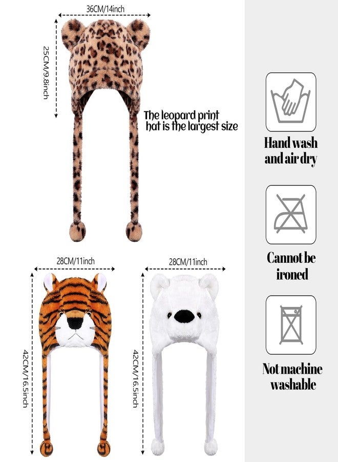 Cotwinter 3 Pcs Cute Plush Animal Hat Soft Warm Hat with Ear Flap for Winter Plush Cap for Ski Winter(Polar Bear, Tiger, Leopard) - Image 3