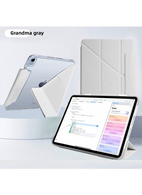 Apple IPadAir456 Pencil Case Flat Protective Case Pro11 Silicone Air13 Pen Case 10 Generation Leather Case Applicable 24-Color:Grandma Gray [crystal Clear Buckle/upgraded Pen Bag + Pen Cover]-Applicable Models:iPad Pro 11（22/21/20）