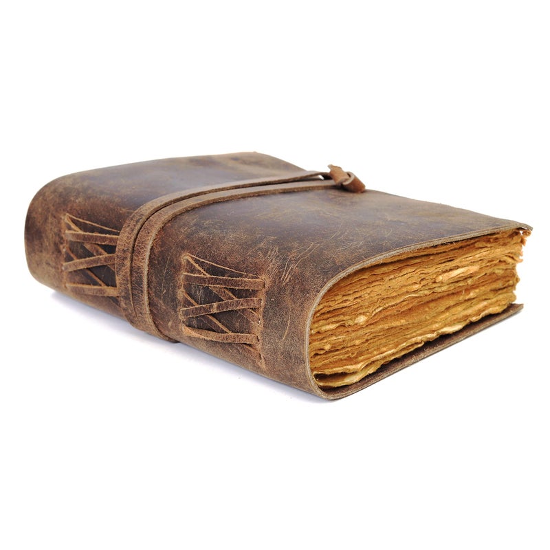 CREATIVE LEATHER ART دفتر جلد عتيق مصنوع يدويًا 8x6 بوصة - دفتر ورق حواف ممزقة عتيق، مذكرات سفر ريفية للكتابة والرسم والهدايا - دفتر جلد قابل للتعبئة للرجال والنساء (8 x 6 بوصة، بني عتيق) - Image 1