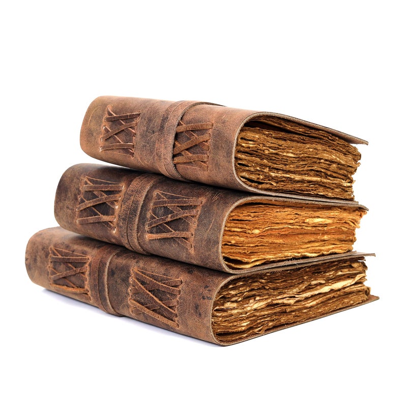 CREATIVE LEATHER ART دفتر جلد عتيق مصنوع يدويًا 8x6 بوصة - دفتر ورق حواف ممزقة عتيق، مذكرات سفر ريفية للكتابة والرسم والهدايا - دفتر جلد قابل للتعبئة للرجال والنساء (8 x 6 بوصة، بني عتيق) - Image 4