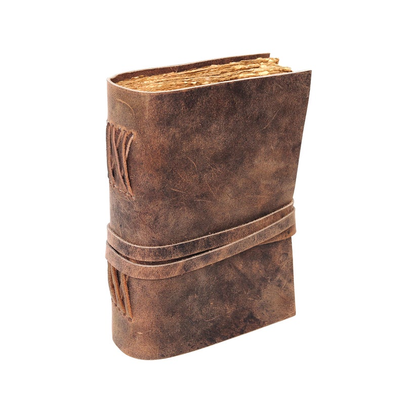 CREATIVE LEATHER ART دفتر جلد عتيق مصنوع يدويًا 8x6 بوصة - دفتر ورق حواف ممزقة عتيق، مذكرات سفر ريفية للكتابة والرسم والهدايا - دفتر جلد قابل للتعبئة للرجال والنساء (8 x 6 بوصة، بني عتيق) - Image 2