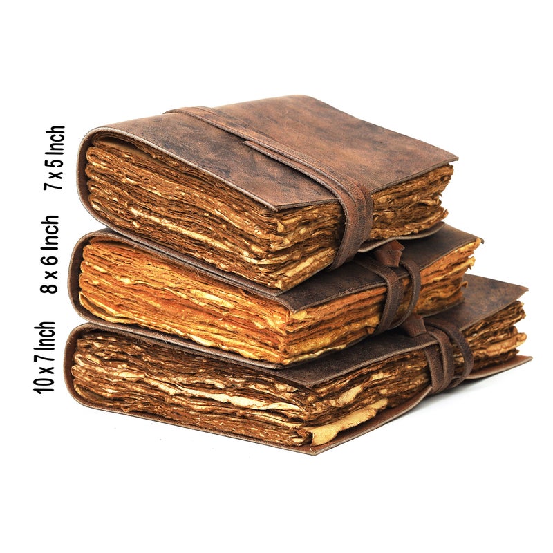 CREATIVE LEATHER ART دفتر جلد عتيق مصنوع يدويًا 8x6 بوصة - دفتر ورق حواف ممزقة عتيق، مذكرات سفر ريفية للكتابة والرسم والهدايا - دفتر جلد قابل للتعبئة للرجال والنساء (8 x 6 بوصة، بني عتيق) - Image 3
