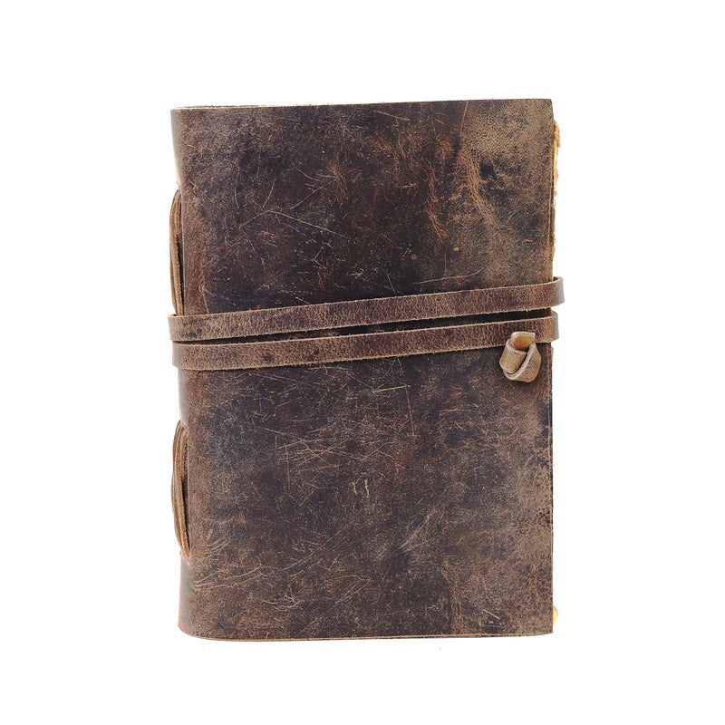 CREATIVE LEATHER ART دفتر جلد عتيق مصنوع يدويًا 8x6 بوصة - دفتر ورق حواف ممزقة عتيق، مذكرات سفر ريفية للكتابة والرسم والهدايا - دفتر جلد قابل للتعبئة للرجال والنساء (8 x 6 بوصة، بني عتيق) - Image 5