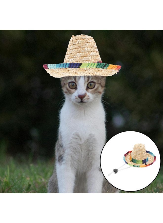 POPETPOP Dog Sombrero Hat- Pet Mexican Sombrero Cap, Dog Sun hat with Adjustable Chin Strap, Party Straw Hats for Small Dogs Puppy Cat As Shown - Image 1